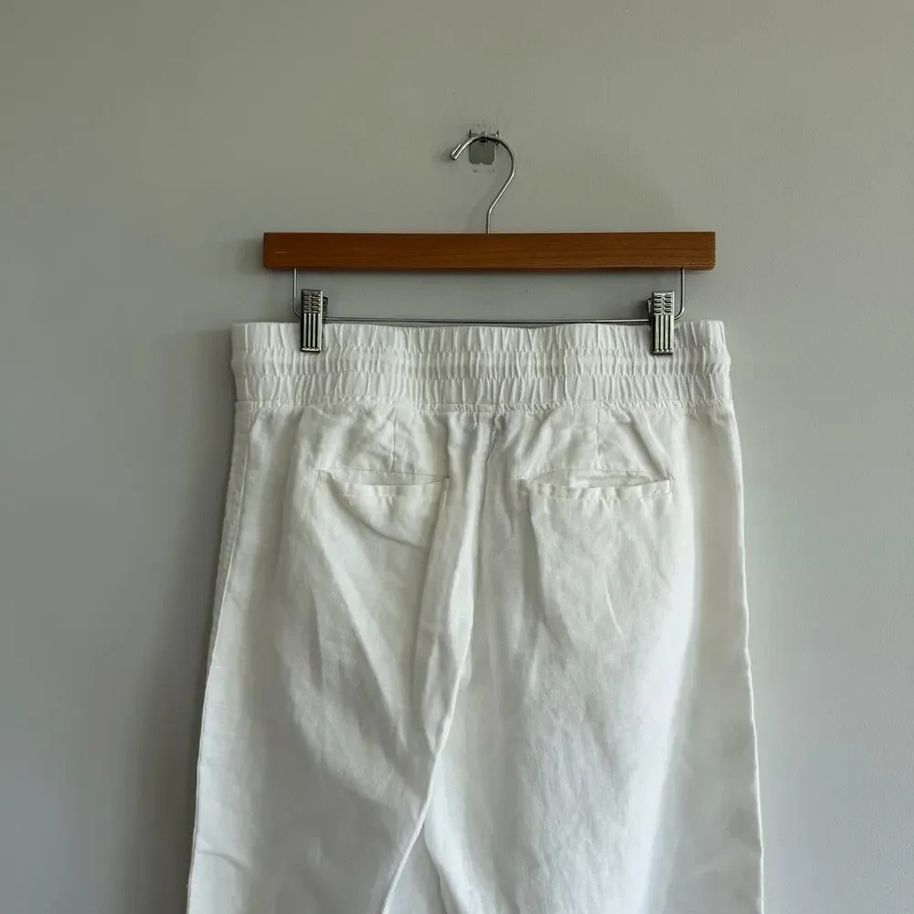 Athleta Cabo Linen Drawcord Waist Wide Leg Pants White 6